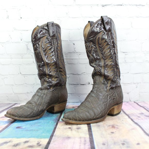 Cowtown Brown Leather Mid Calf Pull On Western Cowboy Boots Size 7 D - Picture 2 of 9